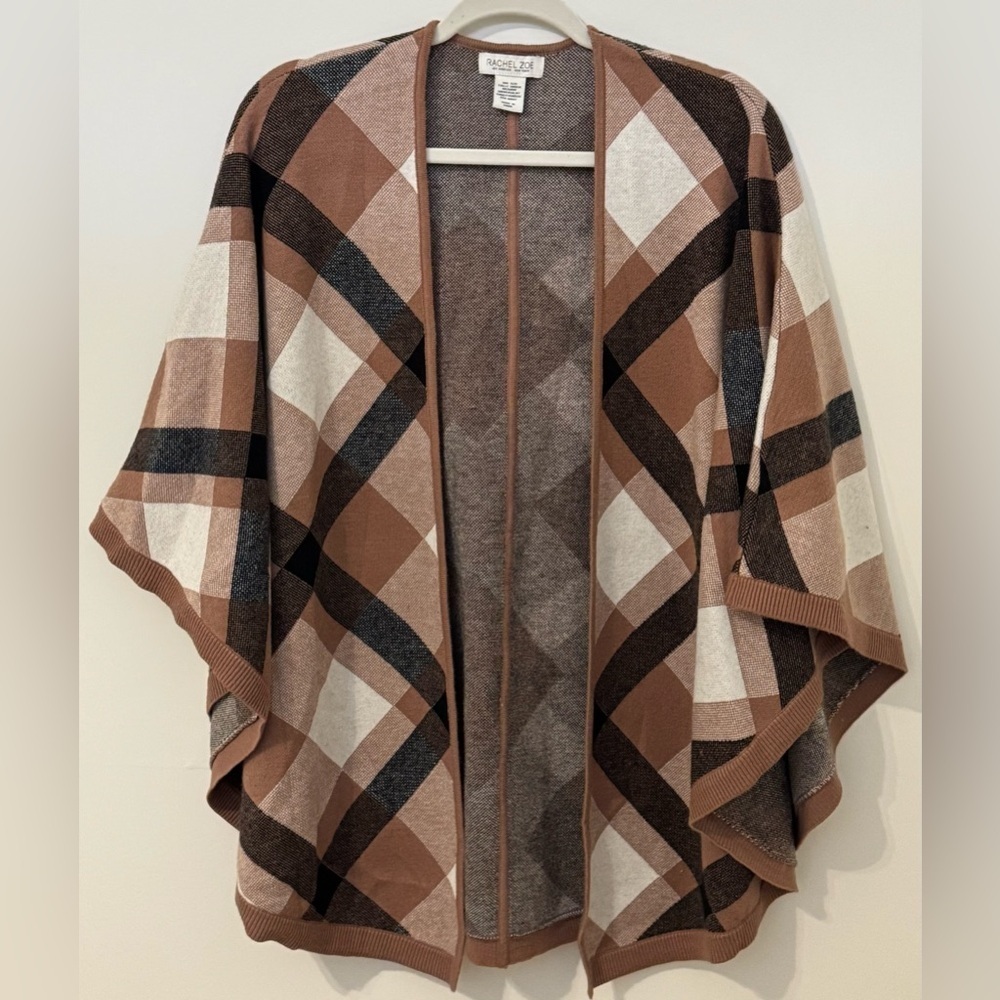 NWOT Rachel Zoe Women's Beige Plaid Cape Wrap One Size